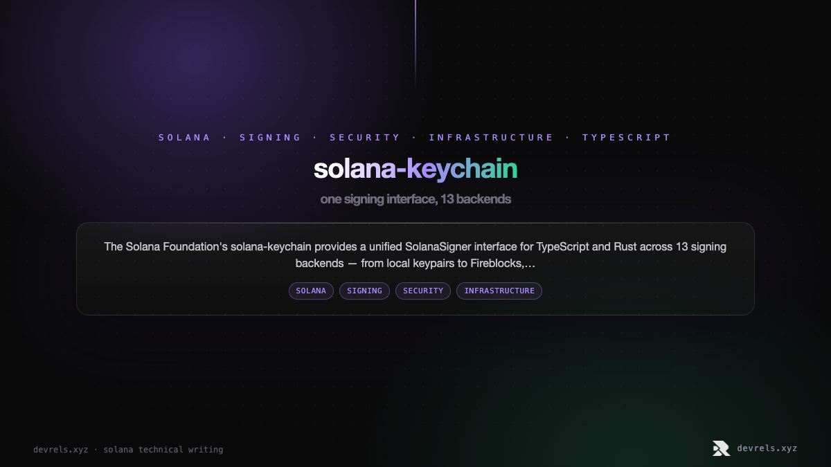 solana-keychain: one signing interface, 13 backends