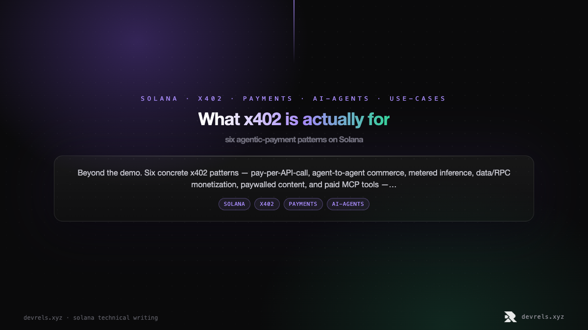 What x402 is actually for: six agentic-payment patterns on Solana